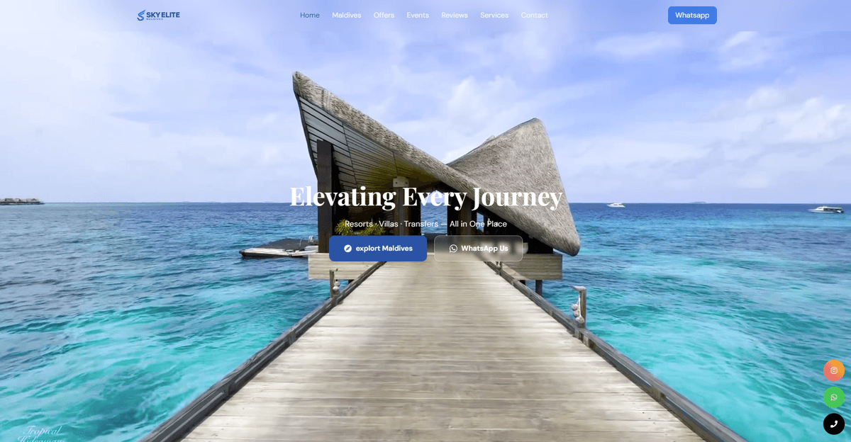 Sky Elite Tourism website Maldives